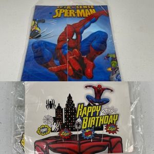 Spiderman Cake Cupcake Toppers Table Cover Happy Birthday Decorations Party